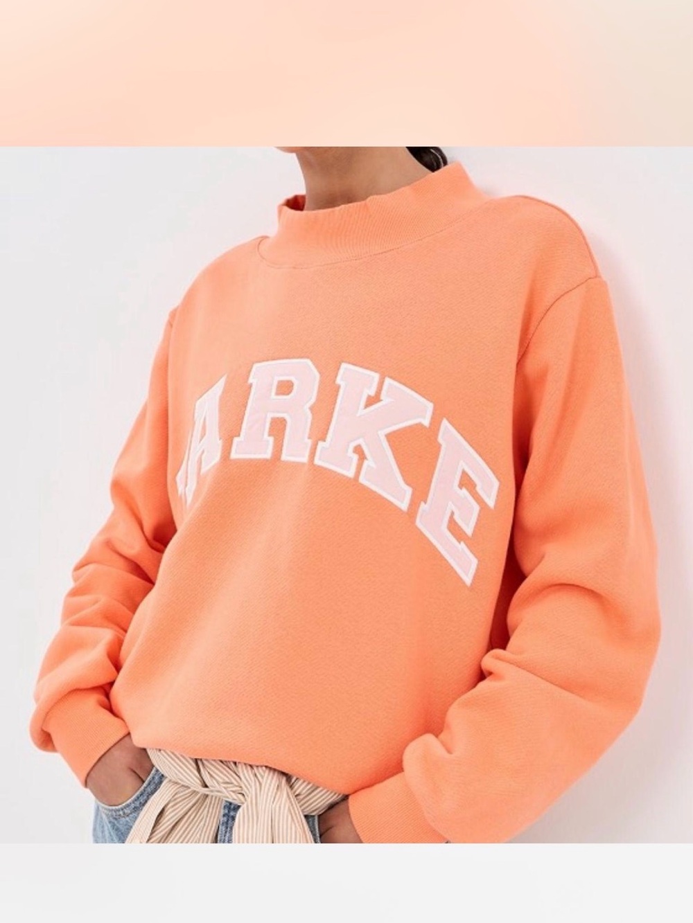 PARK Mock-Neck Crewneck Sweater in Peach Orange - Picture 2 of 5